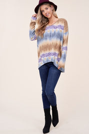 Women's Casual Loose Fit Tie Dye V Neck Boxy Top