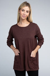 Women's Relaxed Viscose Sweater with Front Pockets