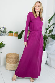 Women's Relaxed Fit Solid Elastic Waist Maxi Dress