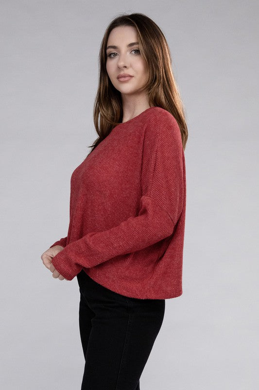 Women's Cozy Ribbed Dolman Long Sleeve Sweater