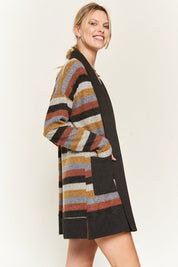 Women's Multi Color Striped Open Cardigan