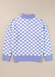 Checkered Collared Buttons Plus Size Sweater