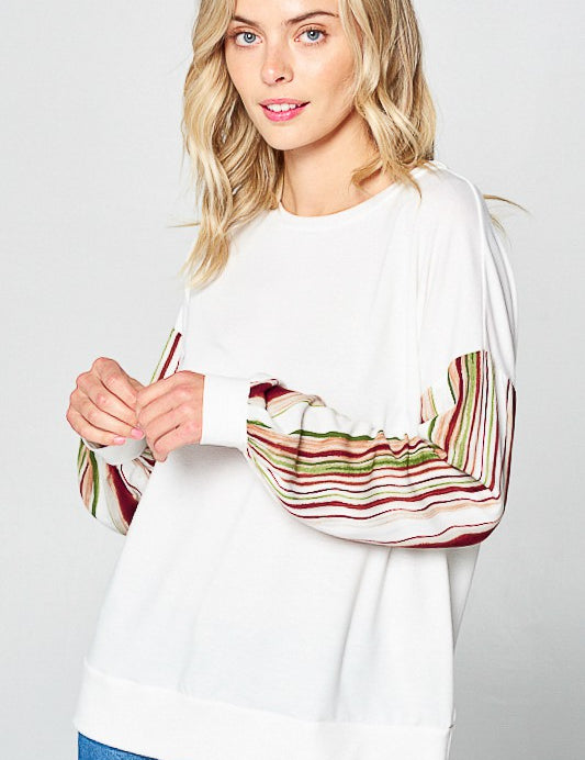 Women's Loose Fit Multi Stripe Sweatshirt Top