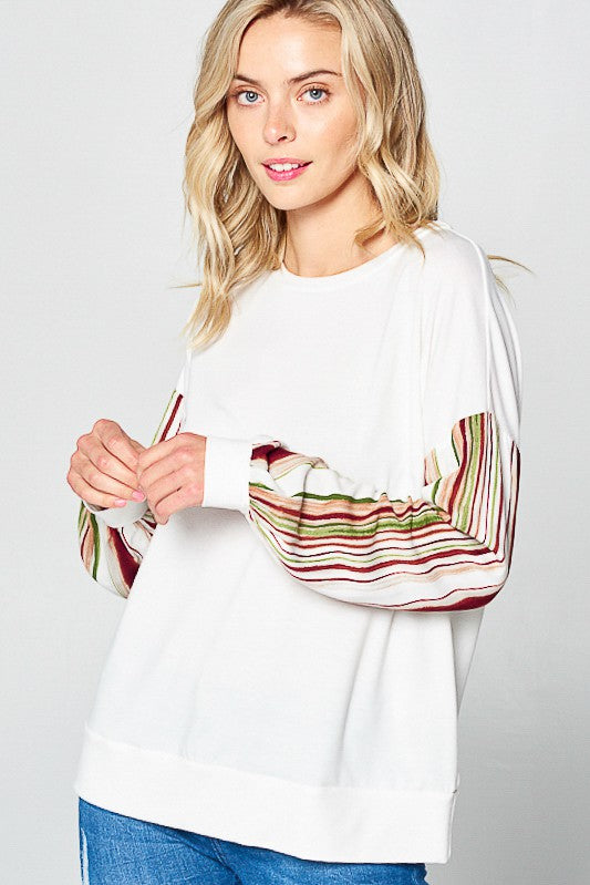 Women's Loose Fit Multi Stripe Sweatshirt Top