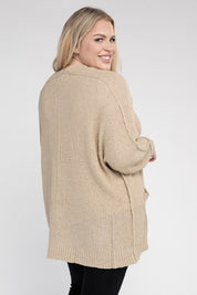 Women's Plus Size Ribbed Knit Oversized Cardigan