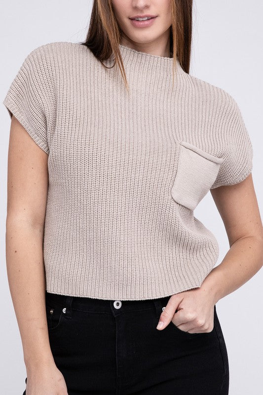 Women's Cropped Mock Neck Short Sleeve Sweater