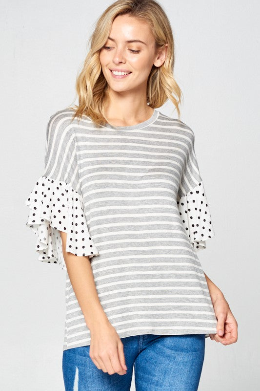 Women's Polka Dot Ruffle Sleeve Top