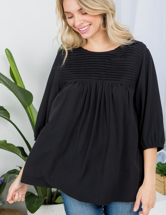 Women's Casual Solid Pintuck Tunic Blouses