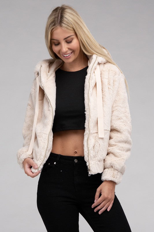 Women's Cozy Fluffy Zip-Up Teddy Hoodie