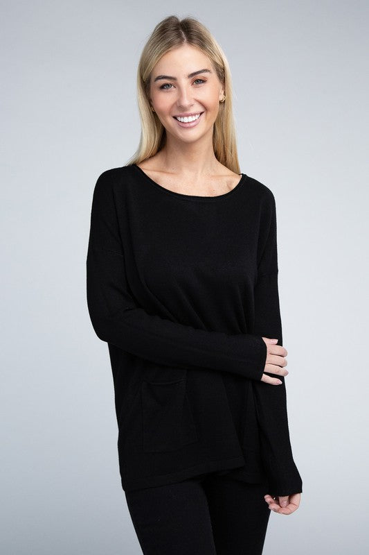 Women's Relaxed Viscose Sweater with Front Pockets