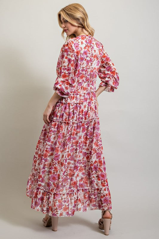 Women's Bohemian Floral High and Low Maxi Dress