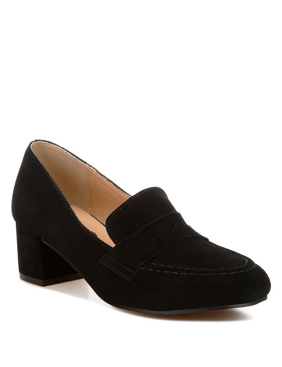 Women's Casual Block Heel Genuine Suede Loafers