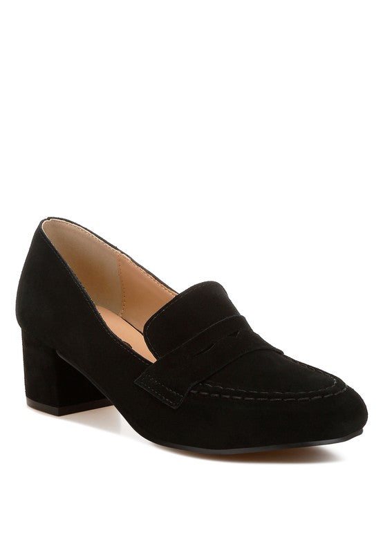 Women's Casual Block Heel Genuine Suede Loafers