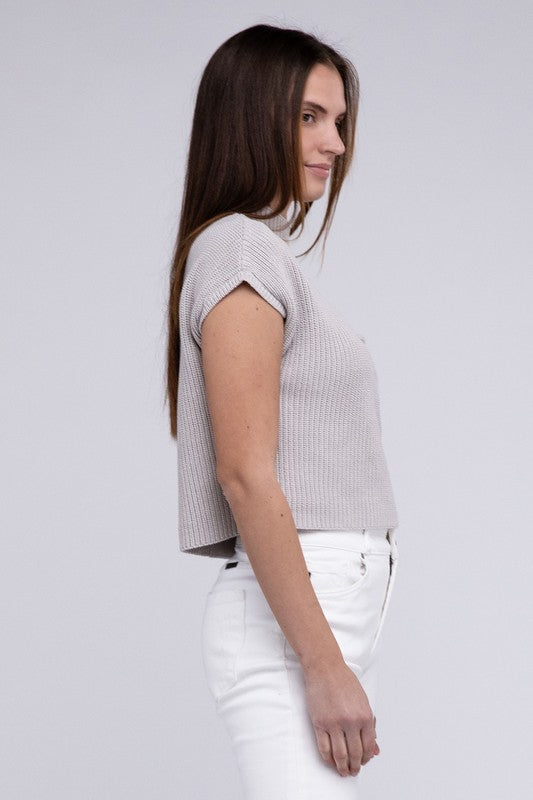 Women's Cropped Mock Neck Short Sleeve Sweater