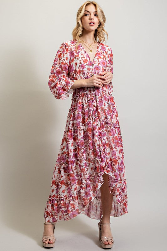 Women's Bohemian Floral High and Low Maxi Dress