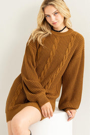 Women's Cozy Cable-Knit Ribbed Mini Sweater Dress