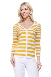 Women's V Neck Striped Spandex Cardigan Sweater