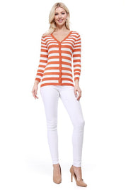 Women's V Neck Striped Spandex Cardigan Sweater