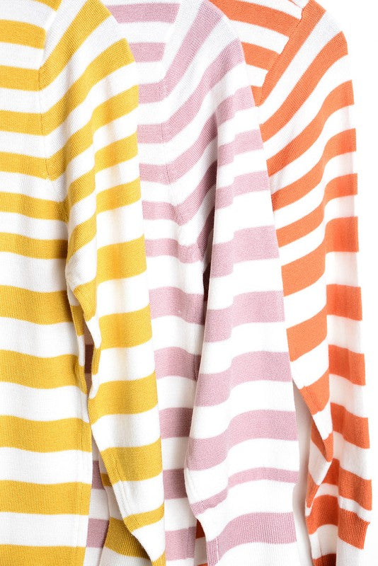 Women's V Neck Striped Spandex Cardigan Sweater