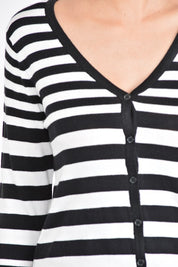 Women's V Neck Striped Spandex Cardigan Sweater