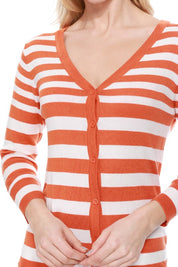 Women's V Neck Striped Spandex Cardigan Sweater