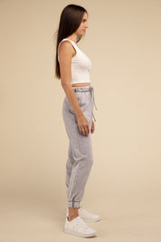 Women's Acid Wash Fleece Sweatpants with Pockets