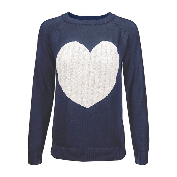 Women's Casual Heart Design Long Sleeve Pullover Sweater