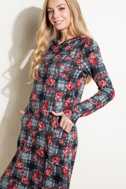 Women's Relaxed Fit Floral and Plaid Print Mini Dress