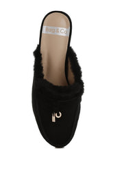 Women's Casual Suede & Faux Fur Slip On Mules