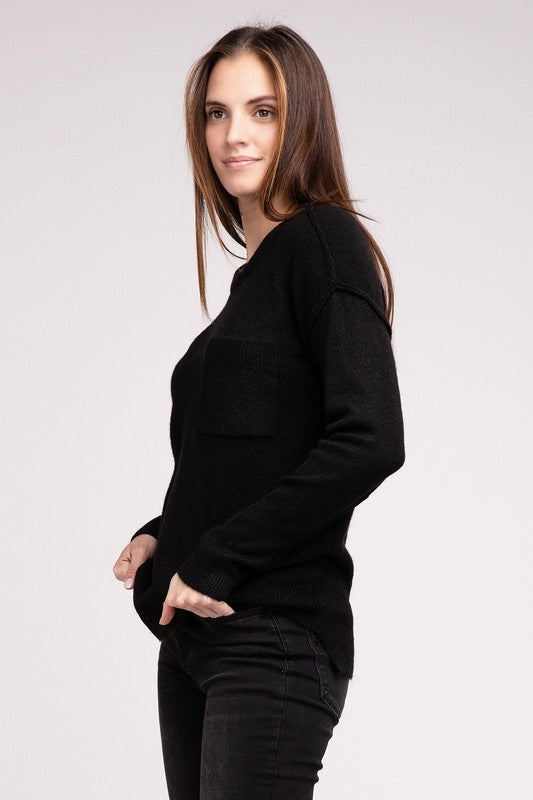 Women's Casual Melange Hi-Low Hem Round Neck Sweater