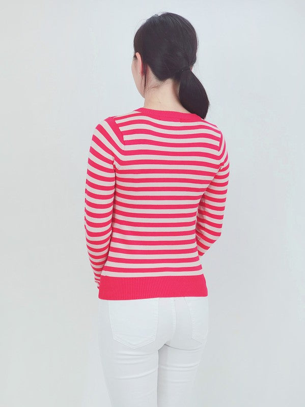 Women's Striped Long Sleeve Pullover Sweater