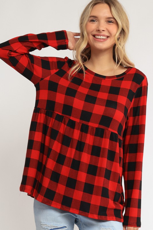 Women's Loose Fit Plaid Babydoll Top