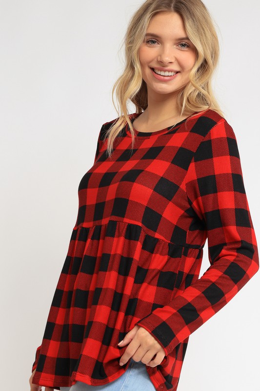 Women's Loose Fit Plaid Babydoll Top