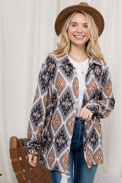 Women's Plus Oversized Fuzzy Aztec Button Down Shacket