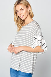 Women's Polka Dot Ruffle Sleeve Top