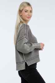 Women's Oversized Cropped Sweater with Side Slits