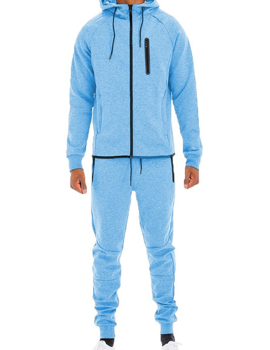 Men's Full Zip Solid Color Track Set