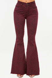 Women's High Rise Leopard Print Bell Bottom Jeans