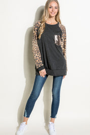 Women's Animal Print Sequence Pocket Sweatshirt