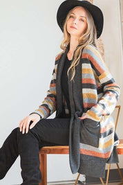 Women's Multi Color Striped Open Cardigan