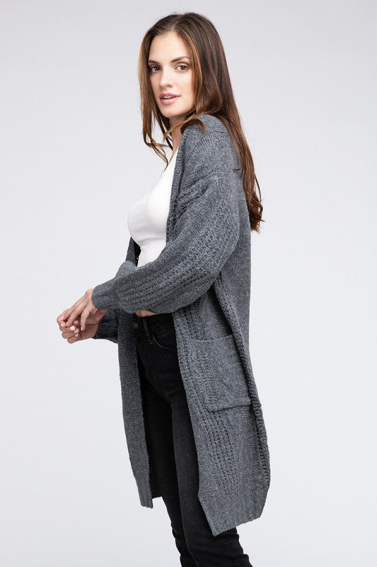 Women's Loose Fit Twist Knitted Open Front Cardigan