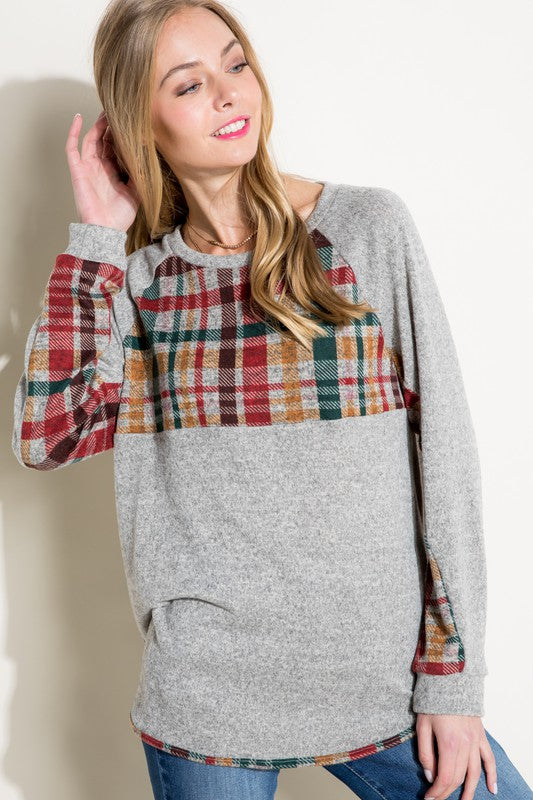 Women's Casual Multi Color Plaid Mixed Top