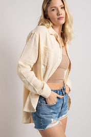 Women's Wrinkled Gauze Button Down Shirt