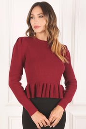 Women's Puff Sleeve Peplum Sweater Top