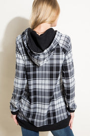 Women's Casual Plaid Mixed Hoodie Sweatshirt