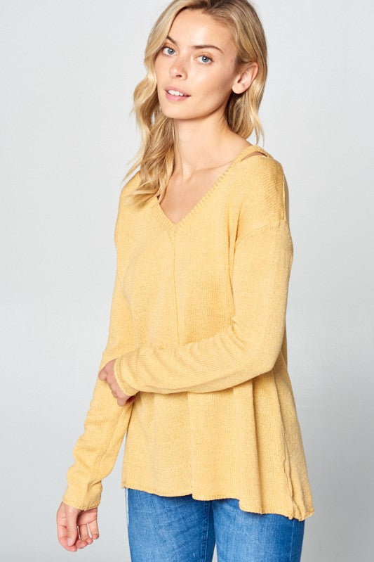 Women's Casual Loose Fit V Neck Cold Shoulder Sweater