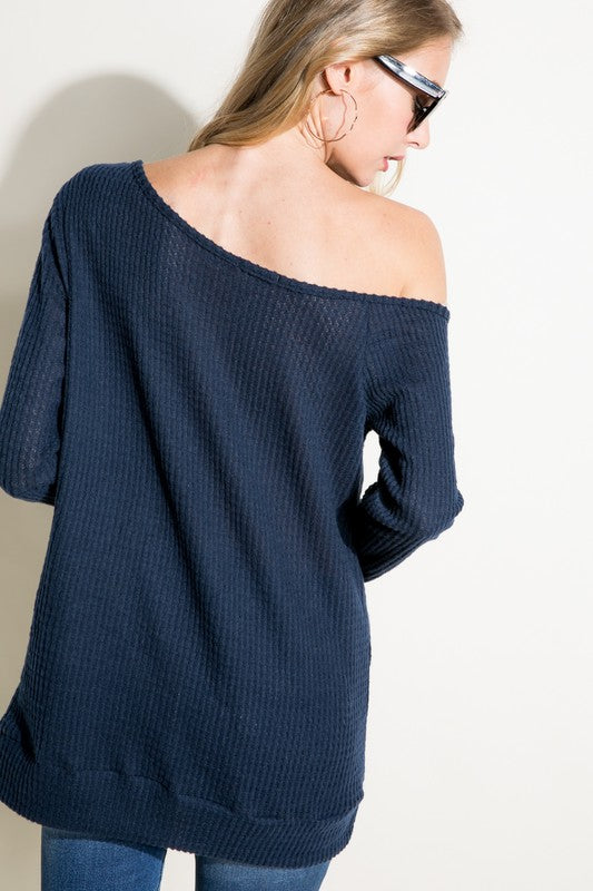 Women's Casual Solid One Shoulder Long Sleeve Top