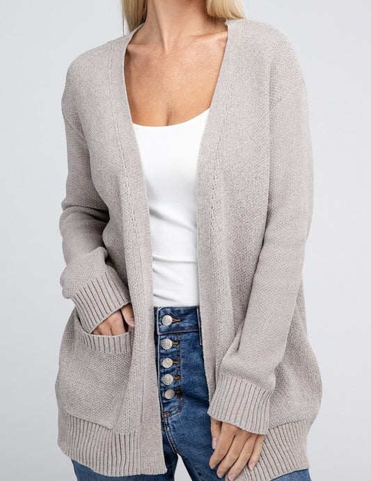 Women's Relaxed Melange Open Front Sweater Cardigan