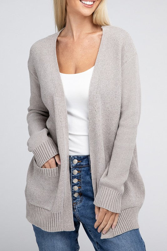 Women's Relaxed Melange Open Front Sweater Cardigan