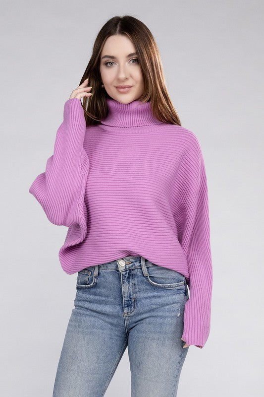 Women's Loose Fit Viscose Dolman Sleeve Turtleneck Sweater